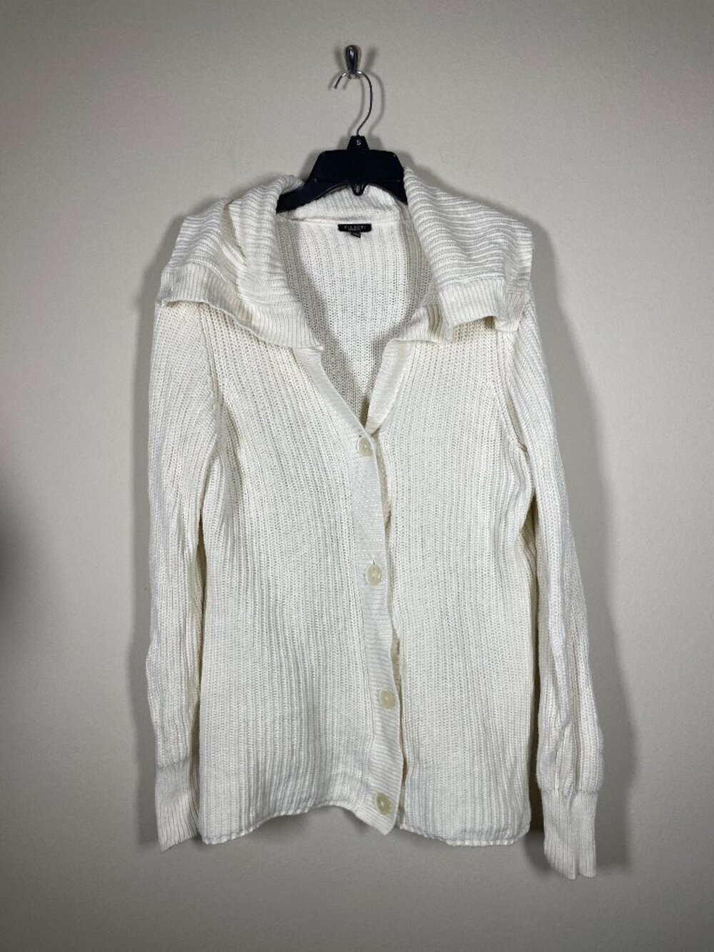 Talbots Cream Cable Knit Shawl Collar Cardigan Sweater Women's Size Medium!